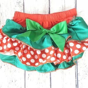 Baby Girl Christmas Bloomers Diaper Cover Red and Green 0-6M Brand New